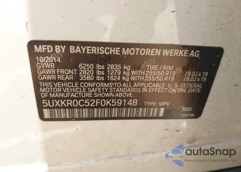2015 BMW X5 xDrive35I z USA, uszkodzony, nr VIN 5UXKR0C52F0K59148